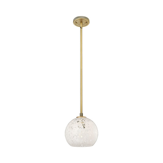 Innovations White Mouchette 8in 1-Light Pendant | Industrial Brushed Brass and White Mouchette Glass | Kitchen Island | Model 434-1S-BB-G1216-8WM