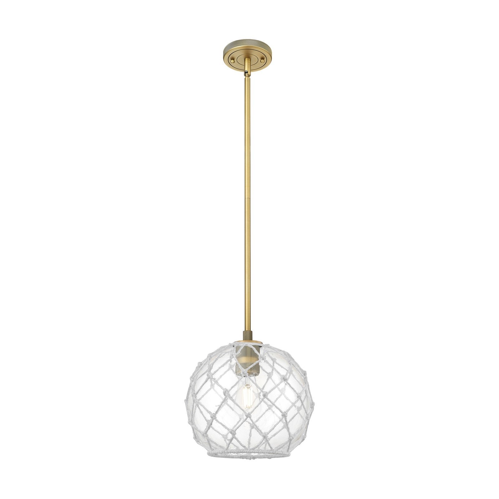 Innovations Farmhouse Rope 10in 1-Light Pendant | Industrial Brushed Brass and Clear Glass White Rope | Kitchen Island | Model 434-1S-BB-G122-10RW