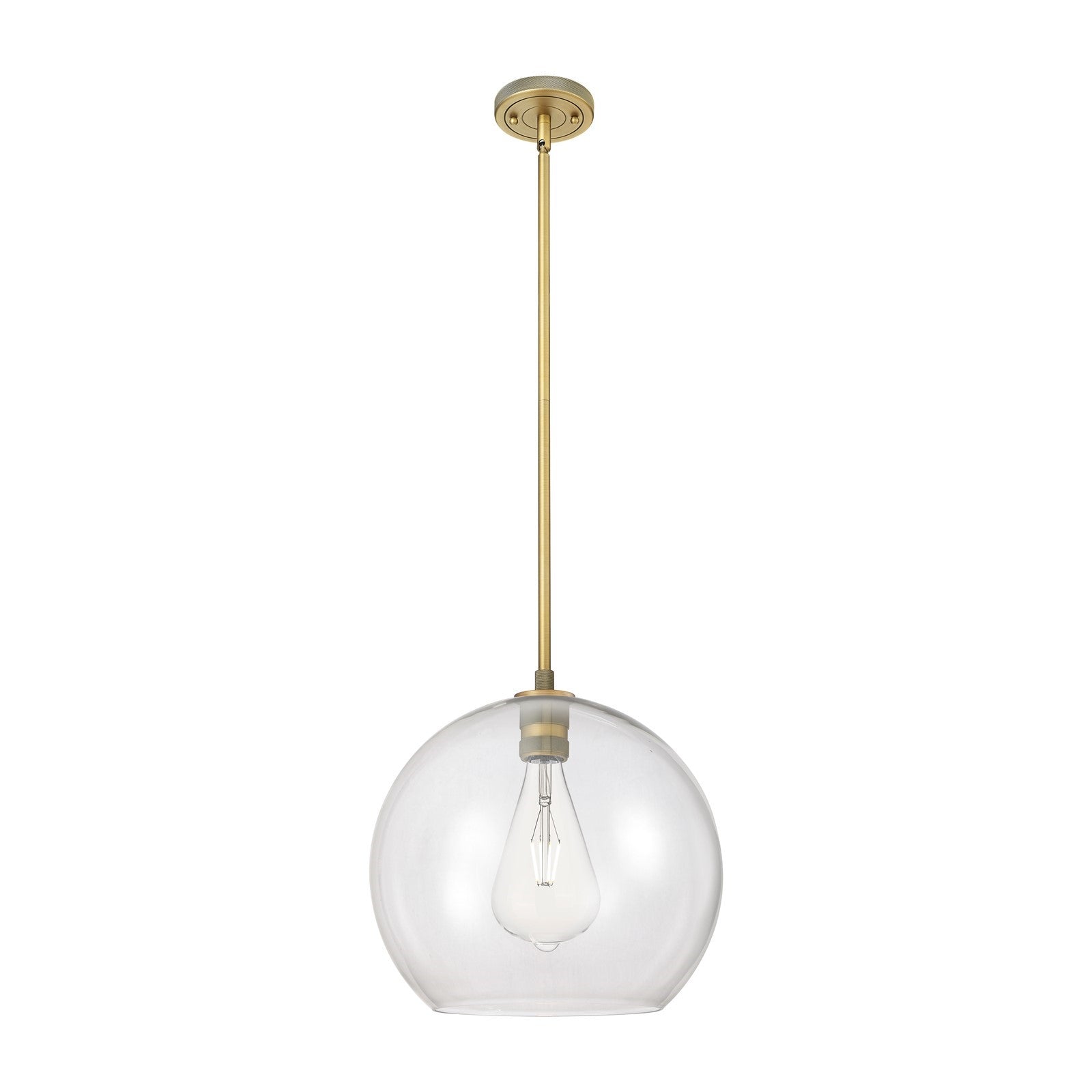 Innovations Astor 14in 1-Light Pendant | Industrial Brushed Brass and Clear Glass | Kitchen Island & Dining Room | Model 434-1S-BB-G122-14