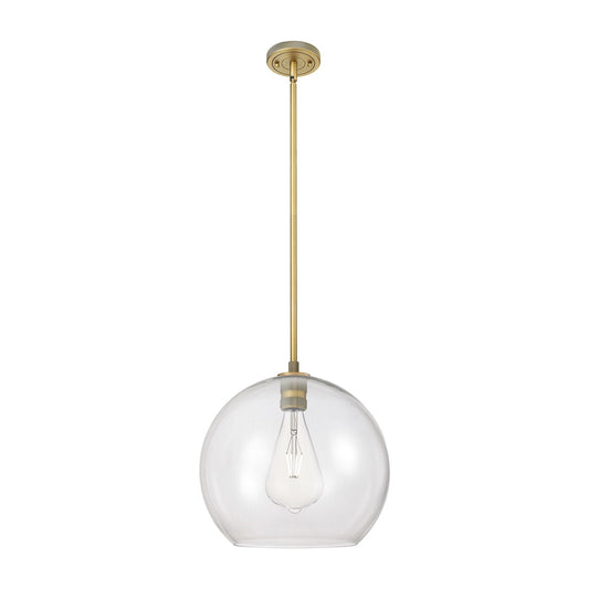 Innovations Astor 14in 1-Light Pendant | Industrial Brushed Brass and Clear Glass | Kitchen Island & Dining Room | Model 434-1S-BB-G122-14