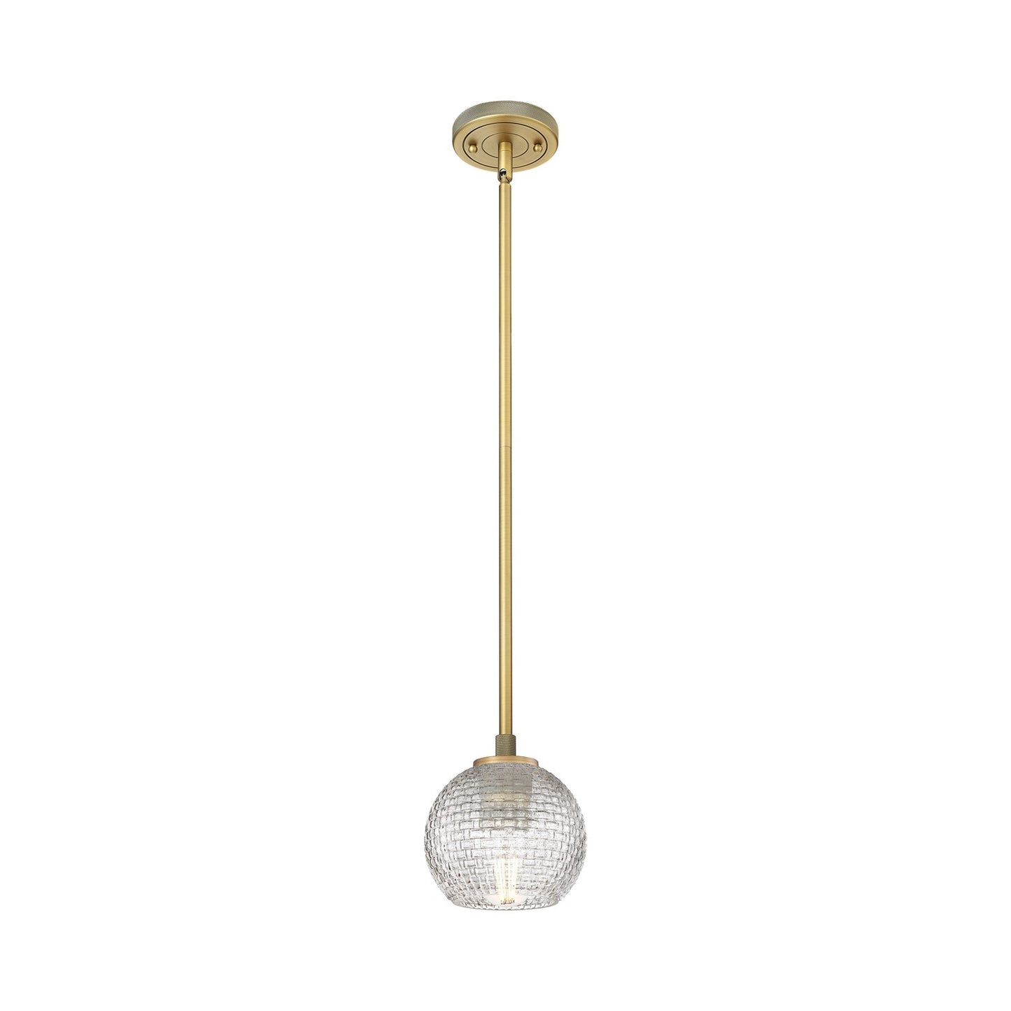 Innovations Athens 6in 1-Light Pendant | Industrial Brushed Brass and Clear Basket Weave Glass | Kitchen Island & Dining | Model 434-1S-BB-G122C-6CL