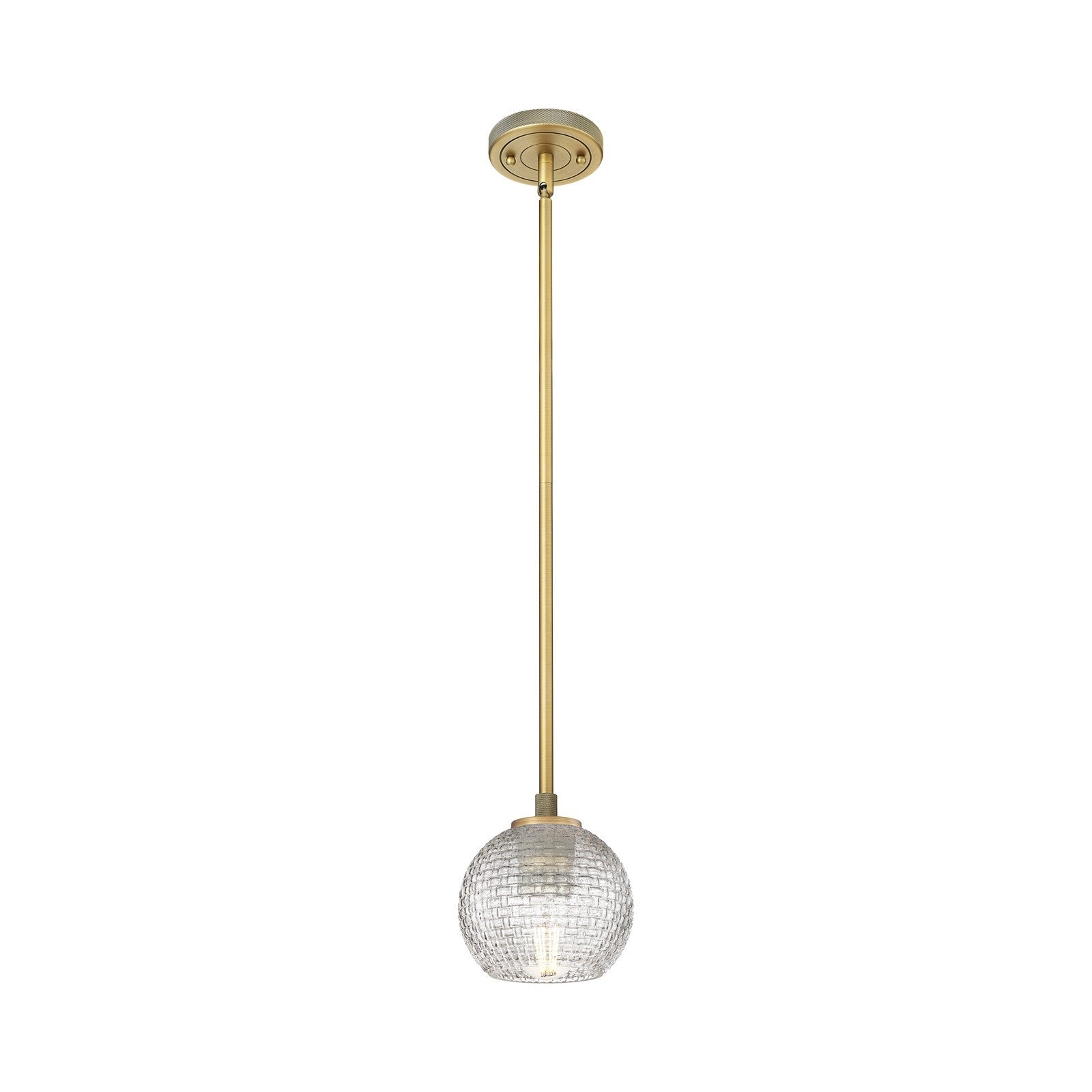Innovations Athens 6in 1-Light Pendant | Industrial Brushed Brass and Clear Basket Weave Glass | Kitchen Island & Dining | Model 434-1S-BB-G122C-6CL
