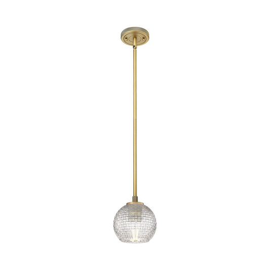 Innovations Athens 6in 1-Light Pendant | Industrial Brushed Brass and Clear Basket Weave Glass | Kitchen Island & Dining | Model 434-1S-BB-G122C-6CL