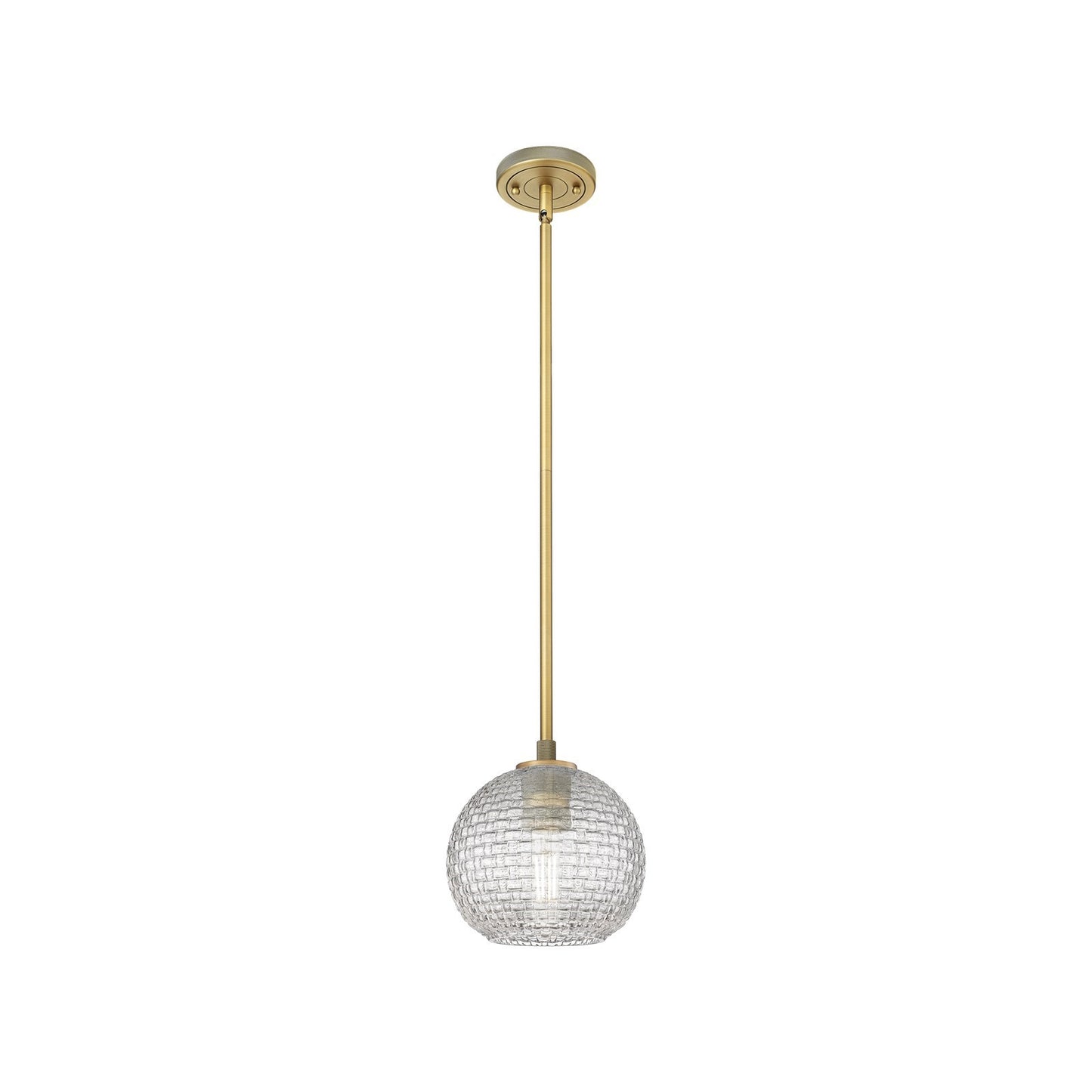 Innovations Athens 8in 1-Light Pendant | Industrial Brushed Brass and Clear Basket Weave Glass | Kitchen Island & Dining | Model 434-1S-BB-G122C-8CL
