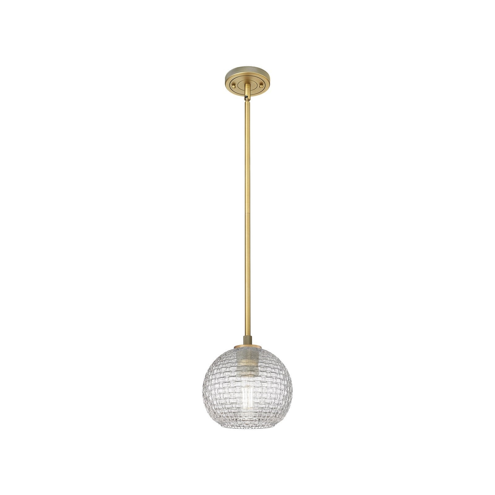 Innovations Athens 8in 1-Light Pendant | Industrial Brushed Brass and Clear Basket Weave Glass | Kitchen Island & Dining | Model 434-1S-BB-G122C-8CL