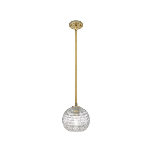 Innovations Athens 8in 1-Light Pendant | Industrial Brushed Brass and Clear Basket Weave Glass | Kitchen Island & Dining | Model 434-1S-BB-G122C-8CL