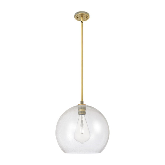 Innovations Astor 14in 1-Light Pendant | Industrial Brushed Brass and Seedy Glass | Kitchen Island & Dining Room | Model 434-1S-BB-G124-14