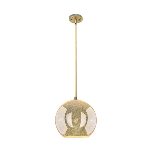 Innovations Athens 12in 1-Light Pendant | Industrial Brushed Brass and Mercury Glass | Kitchen Island & Dining Room | Model 434-1S-BB-G128-12