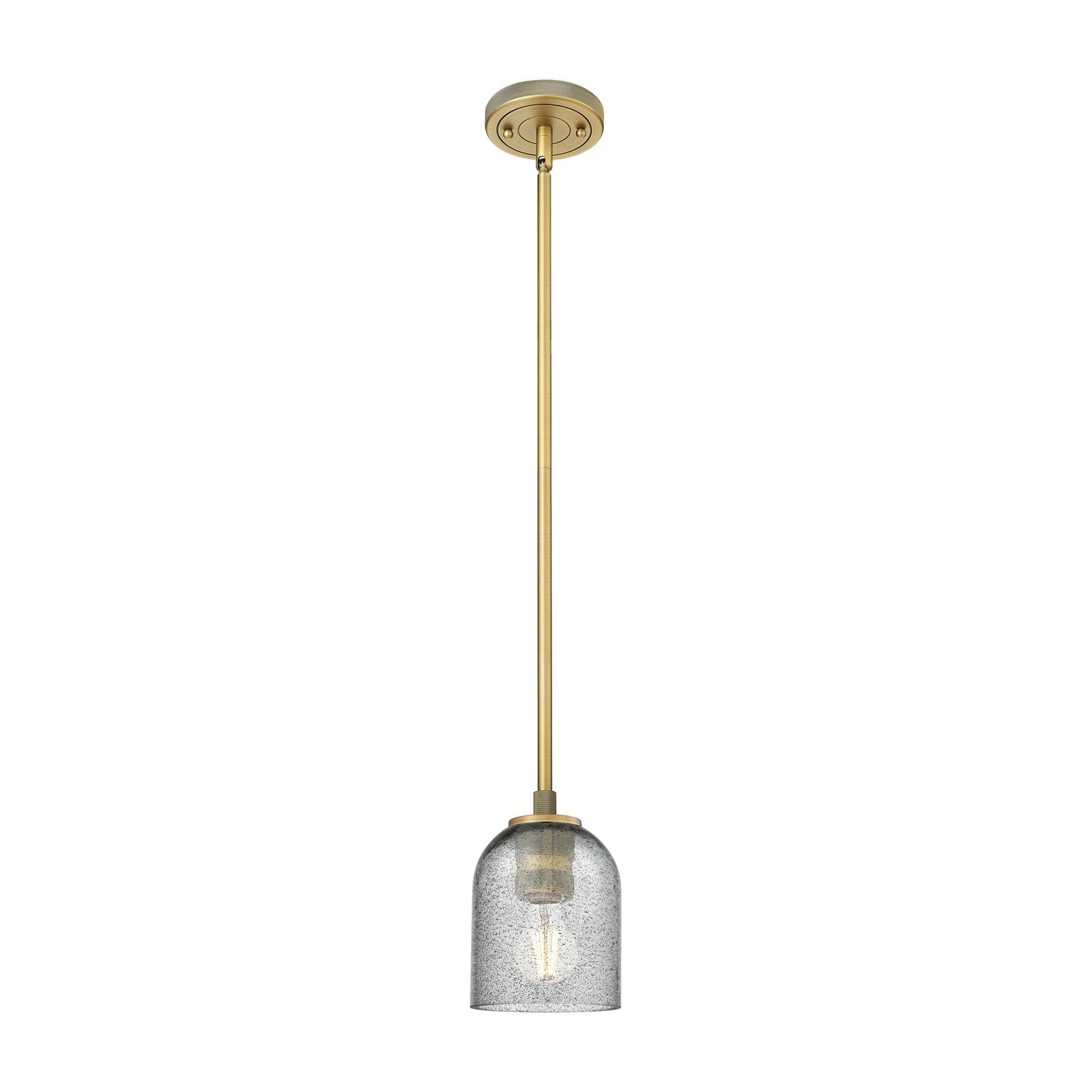 Innovations Caledonia 5in 1-Light Pendant | Industrial Brushed Brass and Charcoal Glass | Kitchen Island & Dining Room | Model 434-1S-BB-G257
