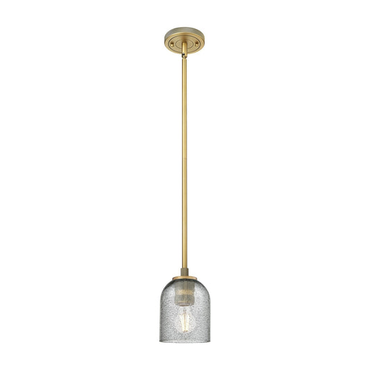 Innovations Caledonia 5in 1-Light Pendant | Industrial Brushed Brass and Charcoal Glass | Kitchen Island & Dining Room | Model 434-1S-BB-G257