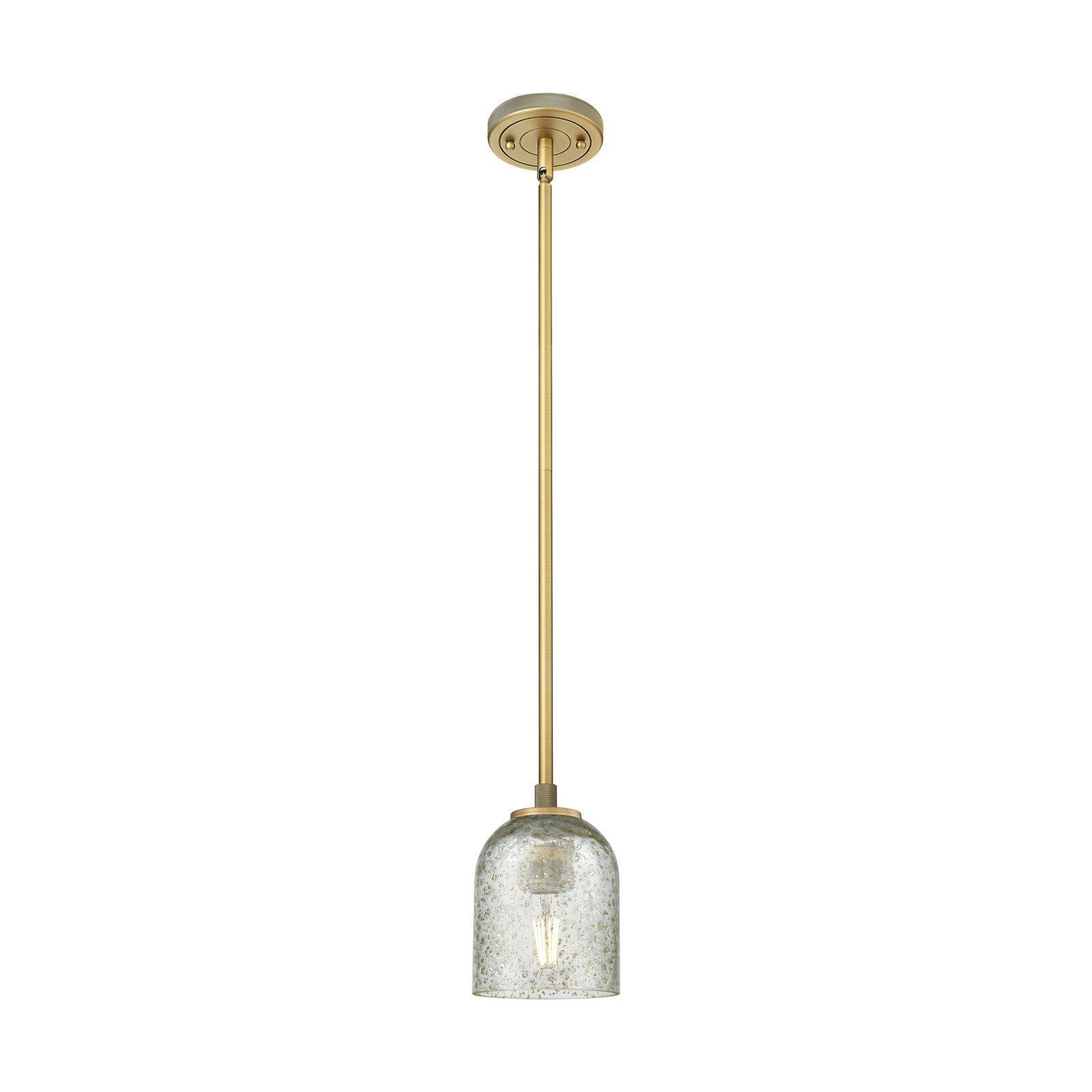 Innovations Caledonia 5in 1-Light Pendant | Industrial Brushed Brass and Mica Glass | Kitchen Island & Dining Room | Model 434-1S-BB-G259
