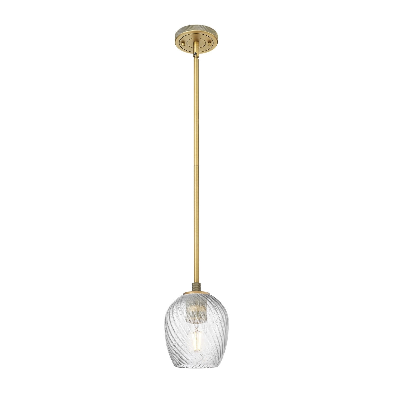 Innovations Salina 5.75in 1-Light Pendant | Industrial Brushed Brass and Clear Spiral Fluted Glass | Kitchen Island & Dining | Model 434-1S-BB-G292
