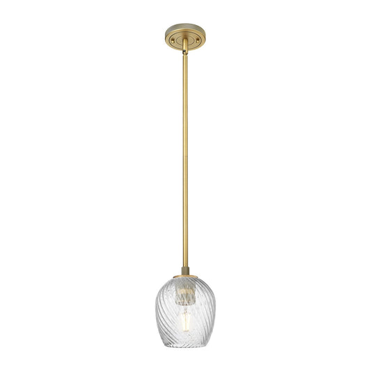 Innovations Salina 5.75in 1-Light Pendant | Industrial Brushed Brass and Clear Spiral Fluted Glass | Kitchen Island & Dining | Model 434-1S-BB-G292