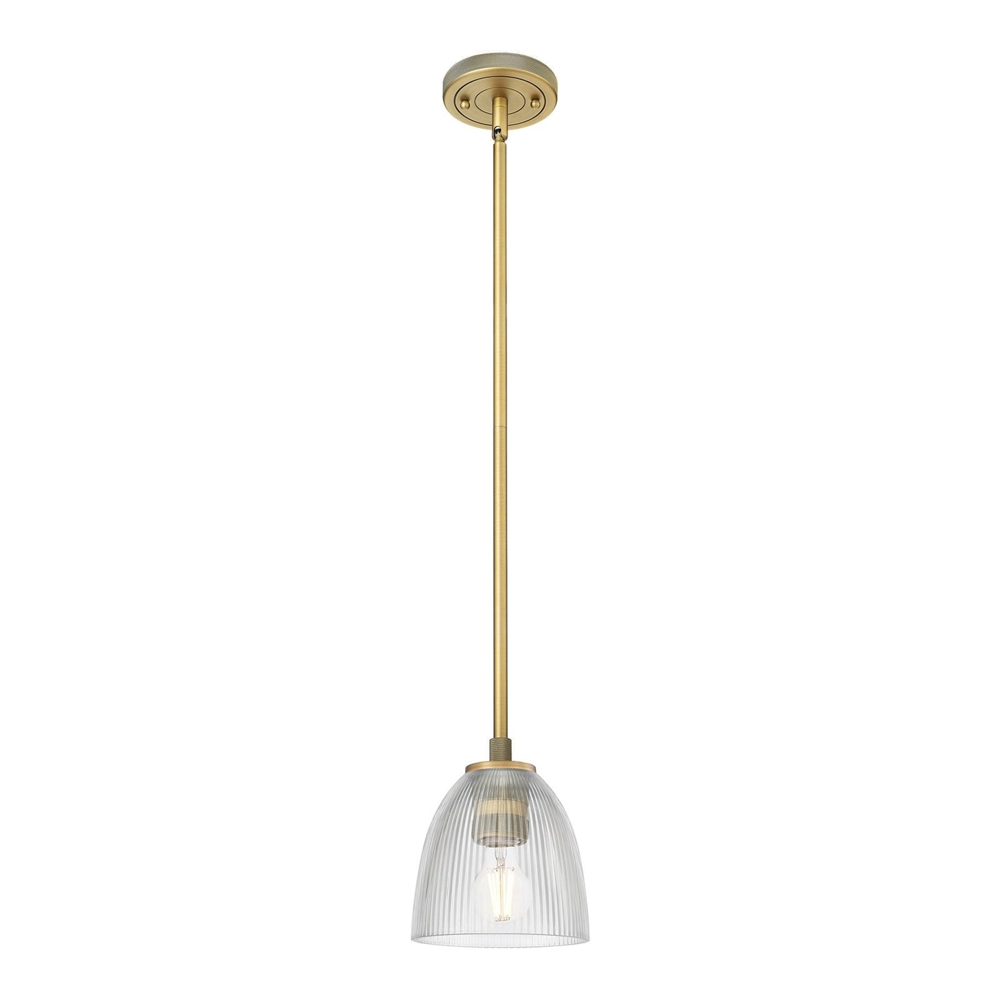 Innovations Castile 6in 1-Light Pendant | Industrial Brushed Brass and Clear Glass | Kitchen Island & Dining Room | Model 434-1S-BB-G382