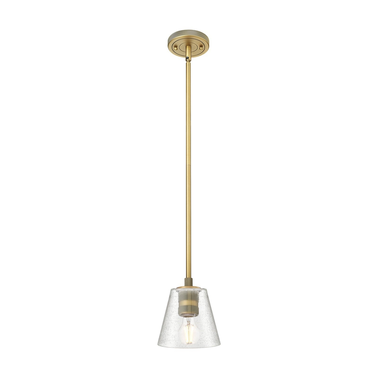 Innovations Caton 6in 1-Light Pendant | Industrial Brushed Brass and Frosted Glass | Kitchen Island & Dining Room | Model 434-1S-BB-G454