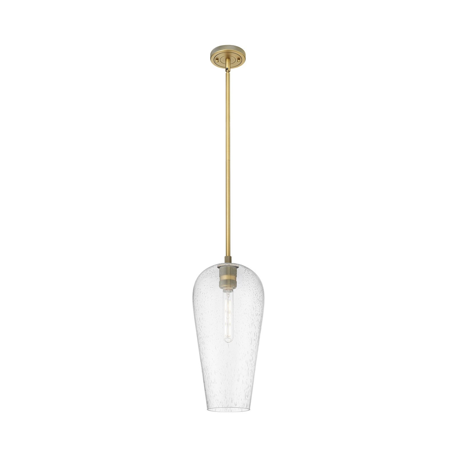 Innovations Chelsea 8in 1-Light Pendant | Industrial Brushed Brass and Seedy Glass | Kitchen Island & Dining Room | Model 434-1S-BB-G456-8SDY