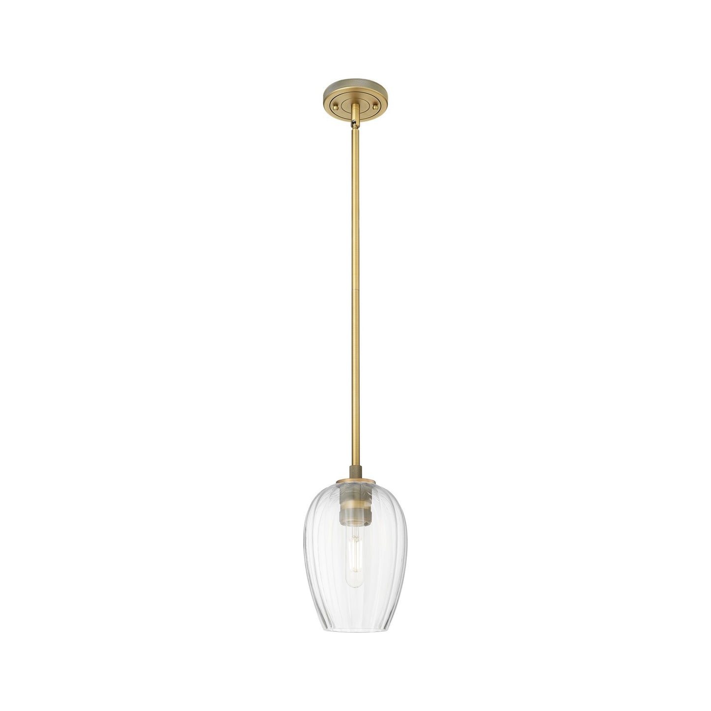 Innovations Preston Flute 6in 1-Light Pendant | Industrial Brushed Brass and Clear Glass | Kitchen Island & Dining Room | Model 434-1S-BB-G457-6CL