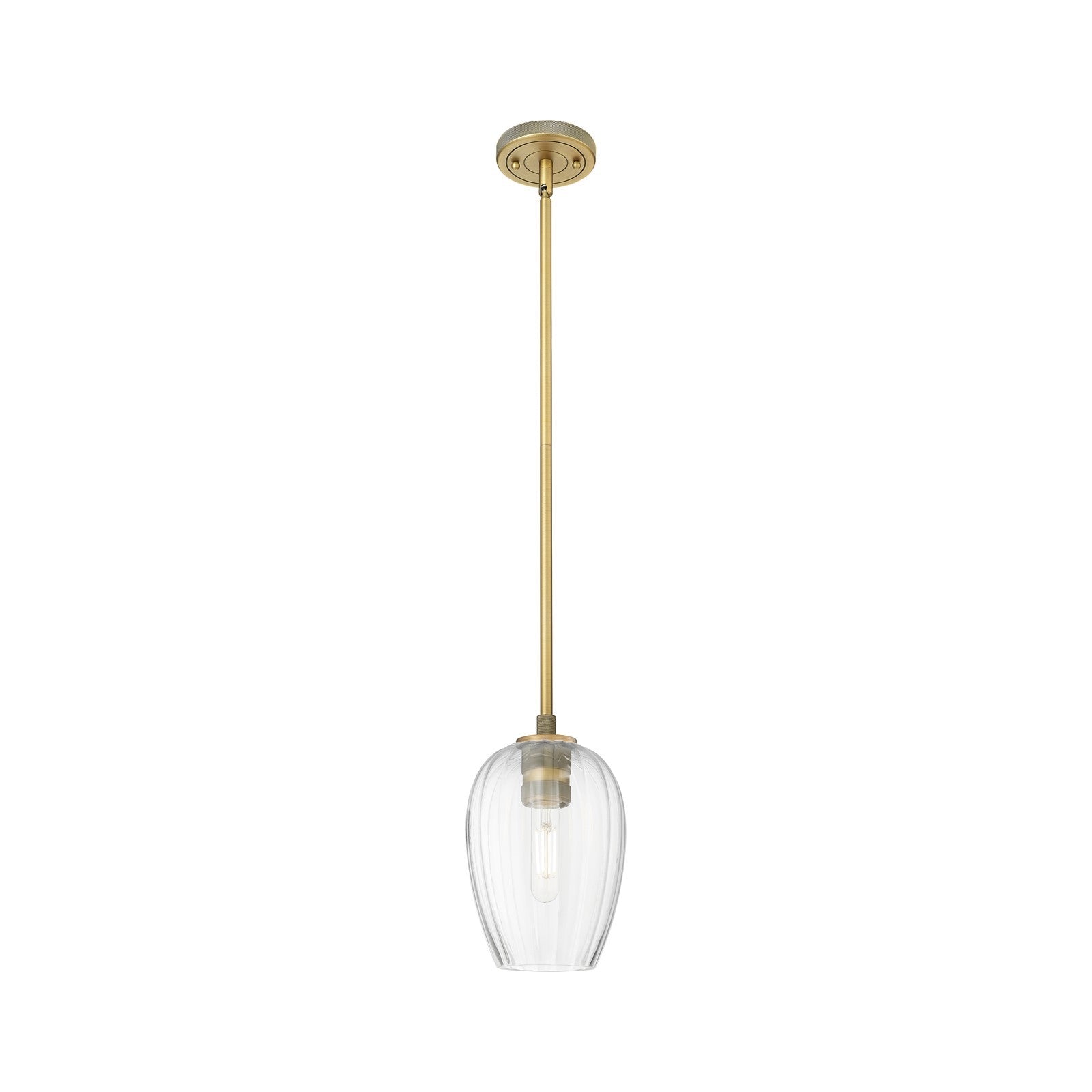 Innovations Preston Flute 6in 1-Light Pendant | Industrial Brushed Brass and Clear Glass | Kitchen Island & Dining Room | Model 434-1S-BB-G457-6CL