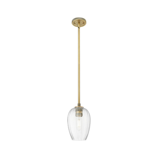 Innovations Preston Flute 6in 1-Light Pendant | Industrial Brushed Brass and Clear Glass | Kitchen Island & Dining Room | Model 434-1S-BB-G457-6CL