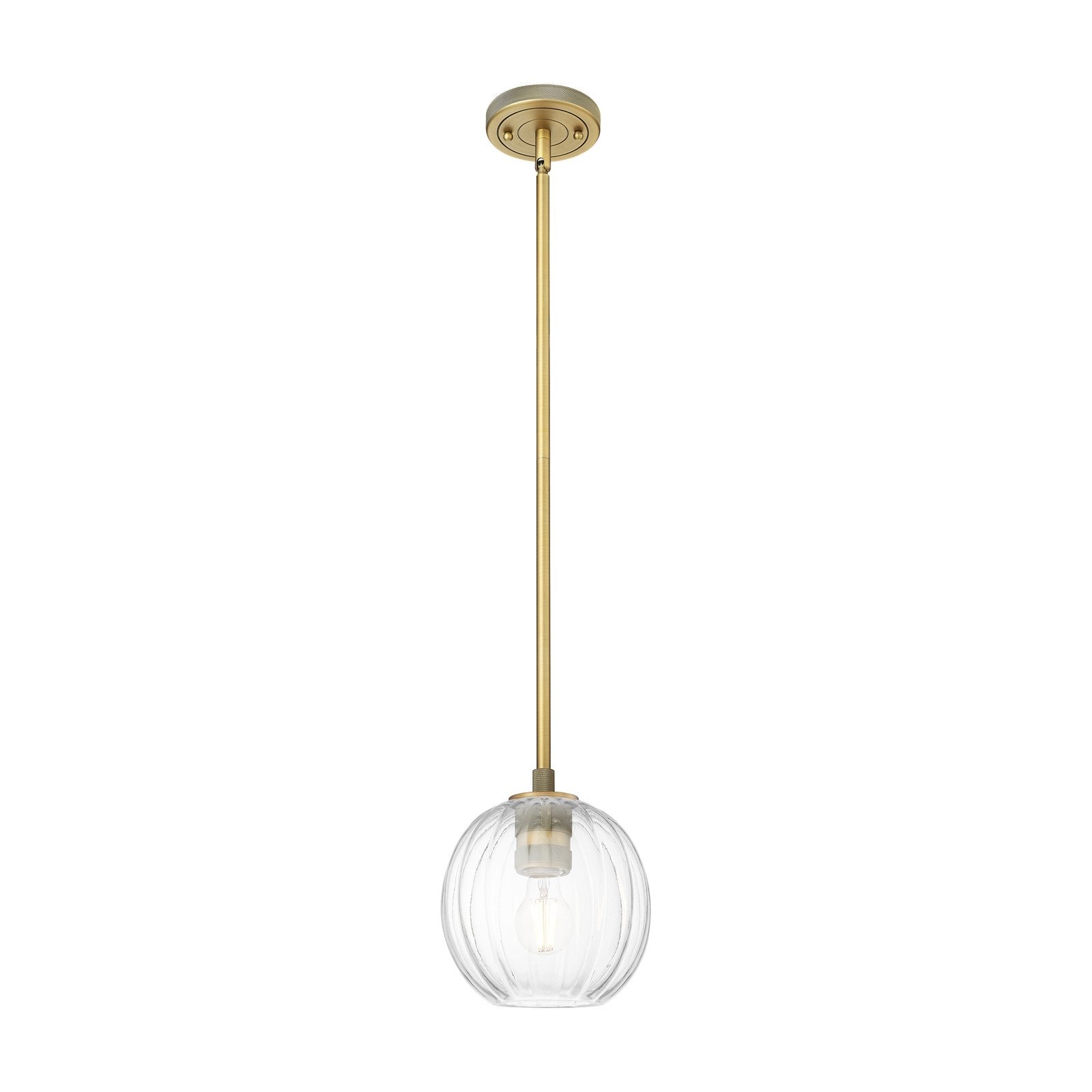 Innovations Preston Globe 7in 1-Light Pendant | Industrial Brushed Brass and Clear Glass | Kitchen Island & Dining Room | Model 434-1S-BB-G458-7CL