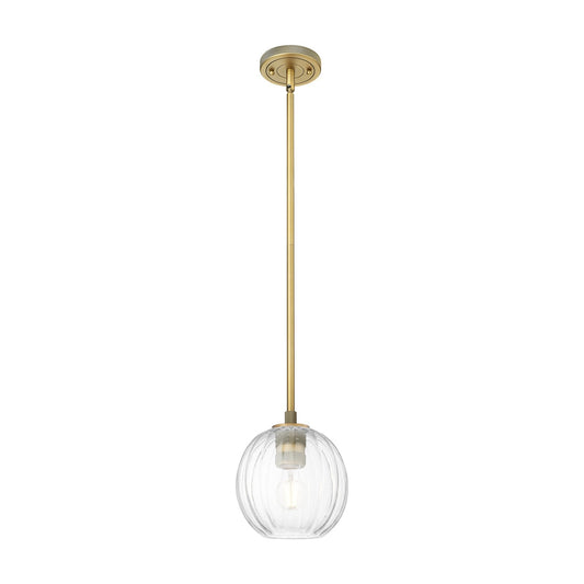 Innovations Preston Globe 7in 1-Light Pendant | Industrial Brushed Brass and Clear Glass | Kitchen Island & Dining Room | Model 434-1S-BB-G458-7CL