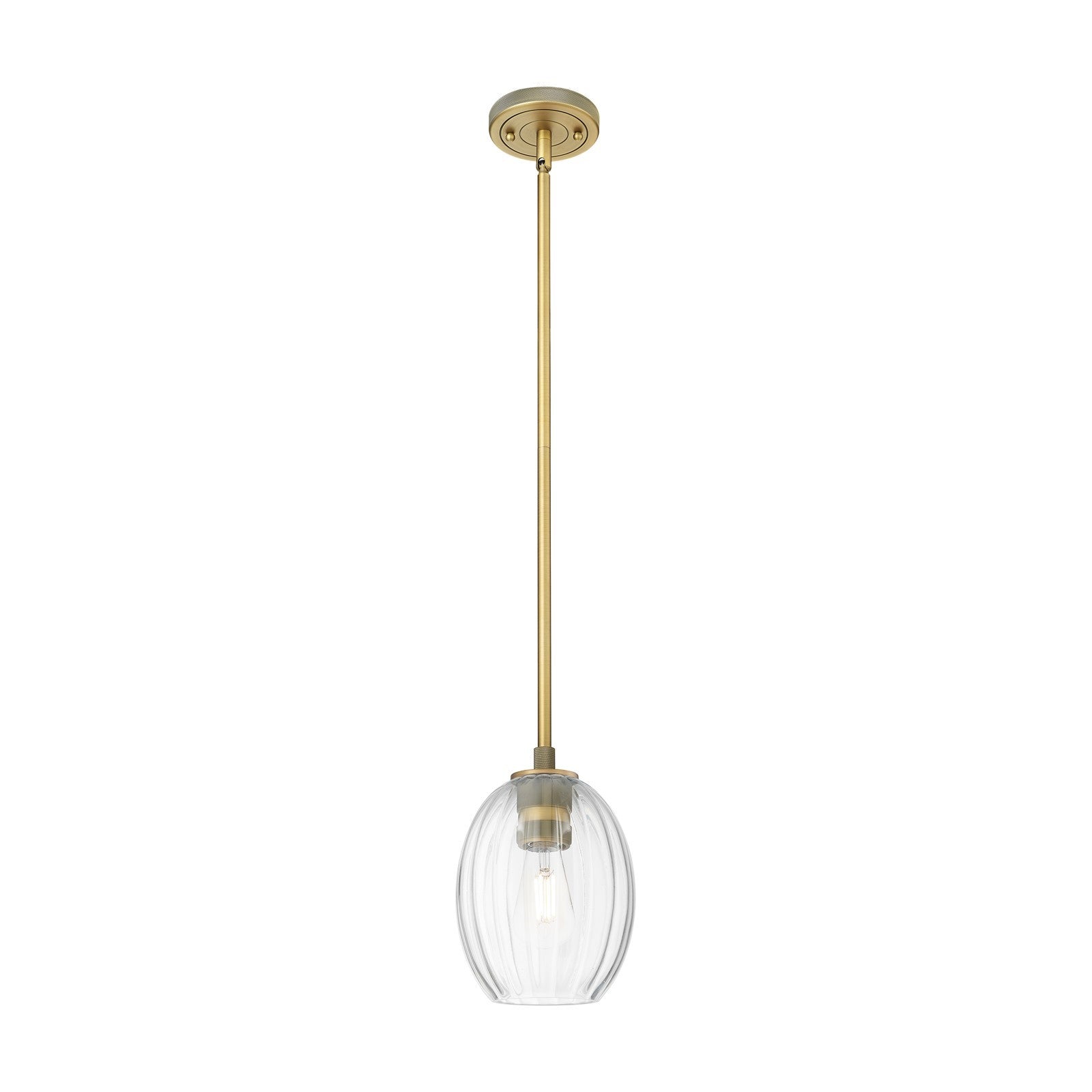 Innovations Preston Bulb 6in 1-Light Pendant | Industrial Brushed Brass and Clear Glass | Kitchen Island & Dining Room | Model 434-1S-BB-G459-6CL