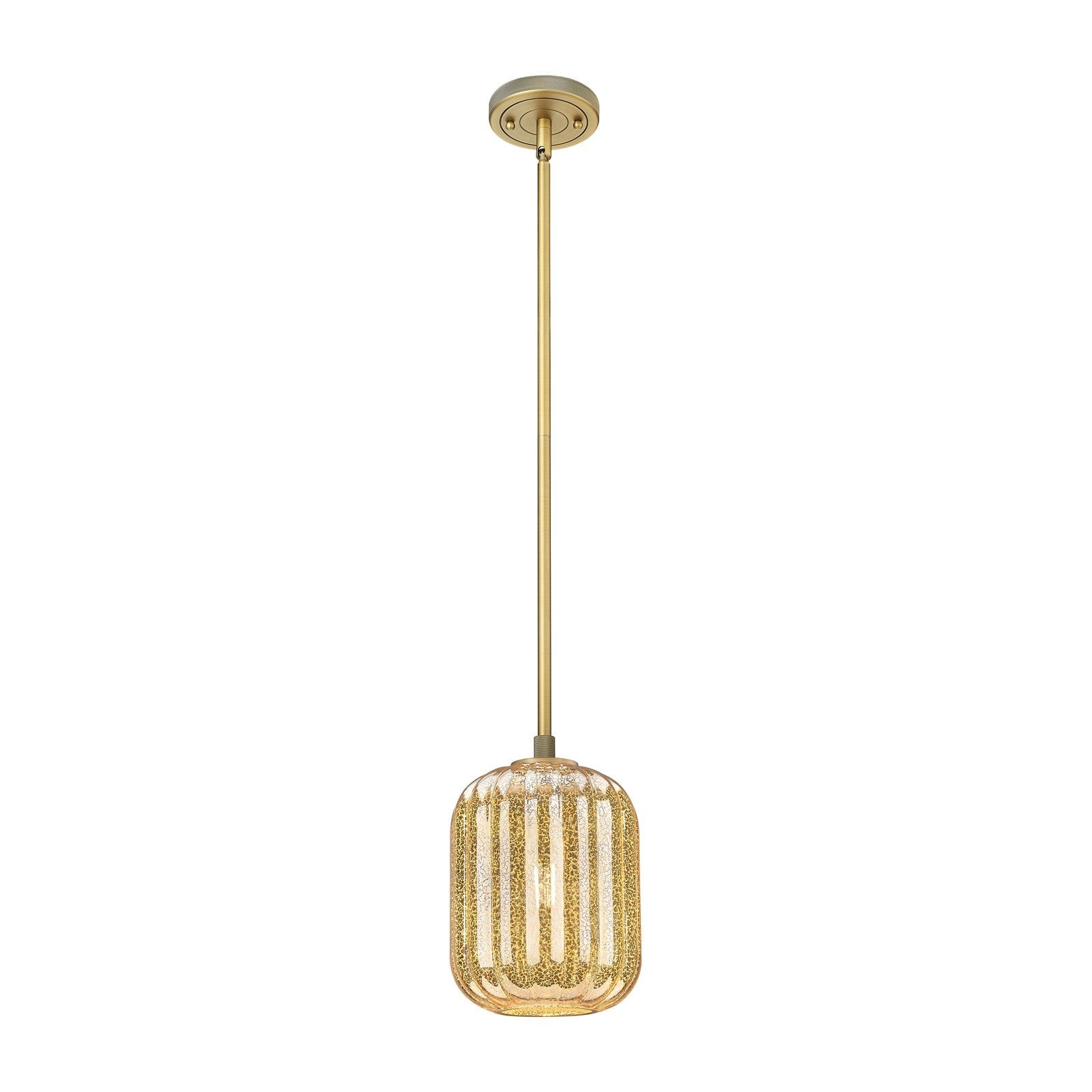 Innovations Lighting Preston Cylinder 6.75in 1-Light Pendant | Industrial Brushed Brass and Mercury Glass | Kitchen Island | Model 434-1S-BB-G460-7ME