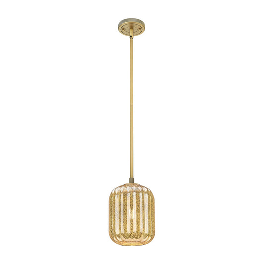Innovations Lighting Preston Cylinder 6.75in 1-Light Pendant | Industrial Brushed Brass and Mercury Glass | Kitchen Island | Model 434-1S-BB-G460-7ME