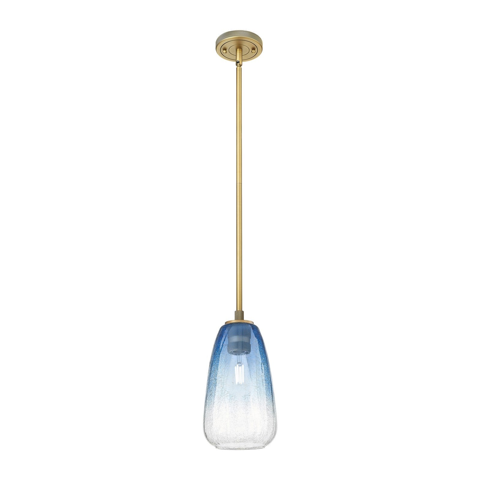 Innovations Brookhaven Almond 6in 1-Light Pendant | Industrial Brushed Brass and Sapphire Blue Glass | Kitchen Island | Model 434-1S-BB-G480-6SB