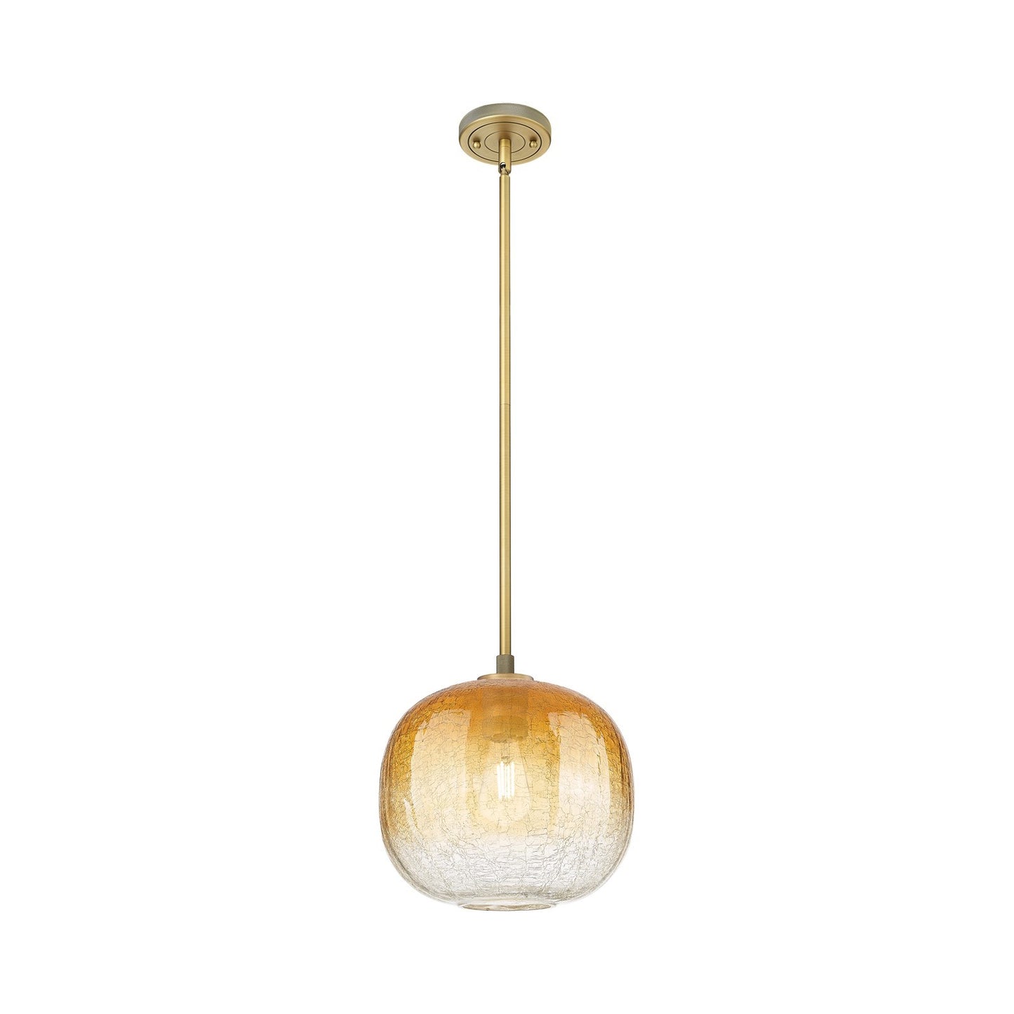 Innovations Brookhaven Sphere 10.5in 1-Light Pendant | Industrial Brushed Brass and Amber Glass | Kitchen Island & Dining | Model 434-1S-BB-G481-10AM