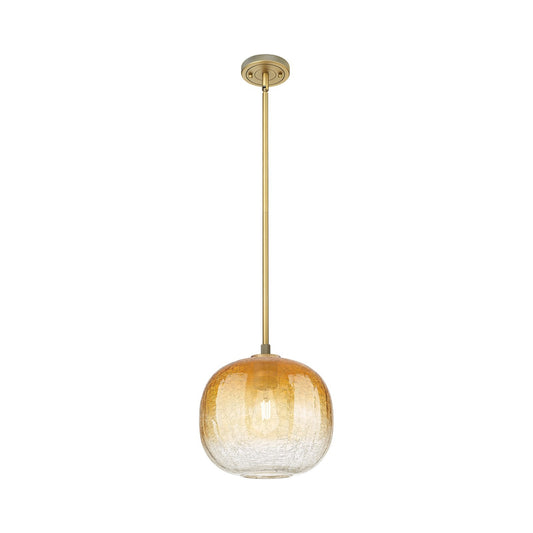 Innovations Brookhaven Sphere 10.5in 1-Light Pendant | Industrial Brushed Brass and Amber Glass | Kitchen Island & Dining | Model 434-1S-BB-G481-10AM