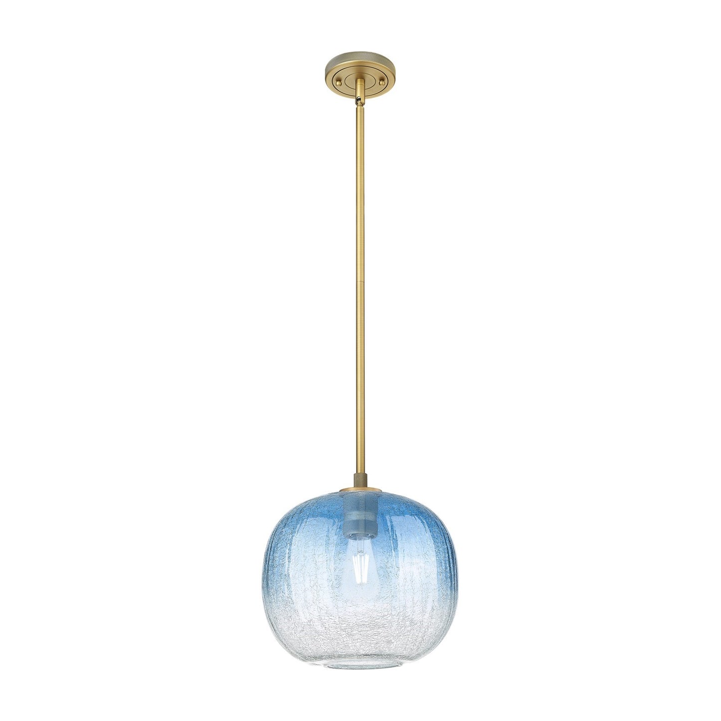 Innovations Brookhaven Sphere 10in 1-Light Pendant | Industrial Brushed Brass and Sapphire Blue Glass | Kitchen Island | Model 434-1S-BB-G481-10SB