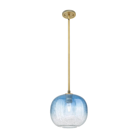 Innovations Brookhaven Sphere 10in 1-Light Pendant | Industrial Brushed Brass and Sapphire Blue Glass | Kitchen Island | Model 434-1S-BB-G481-10SB