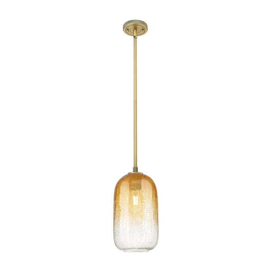 Innovations Brookhaven Cloche 7in 1-Light Pendant | Industrial Brushed Brass and Amber Glass | Kitchen Island & Dining | Model 434-1S-BB-G482-7AM