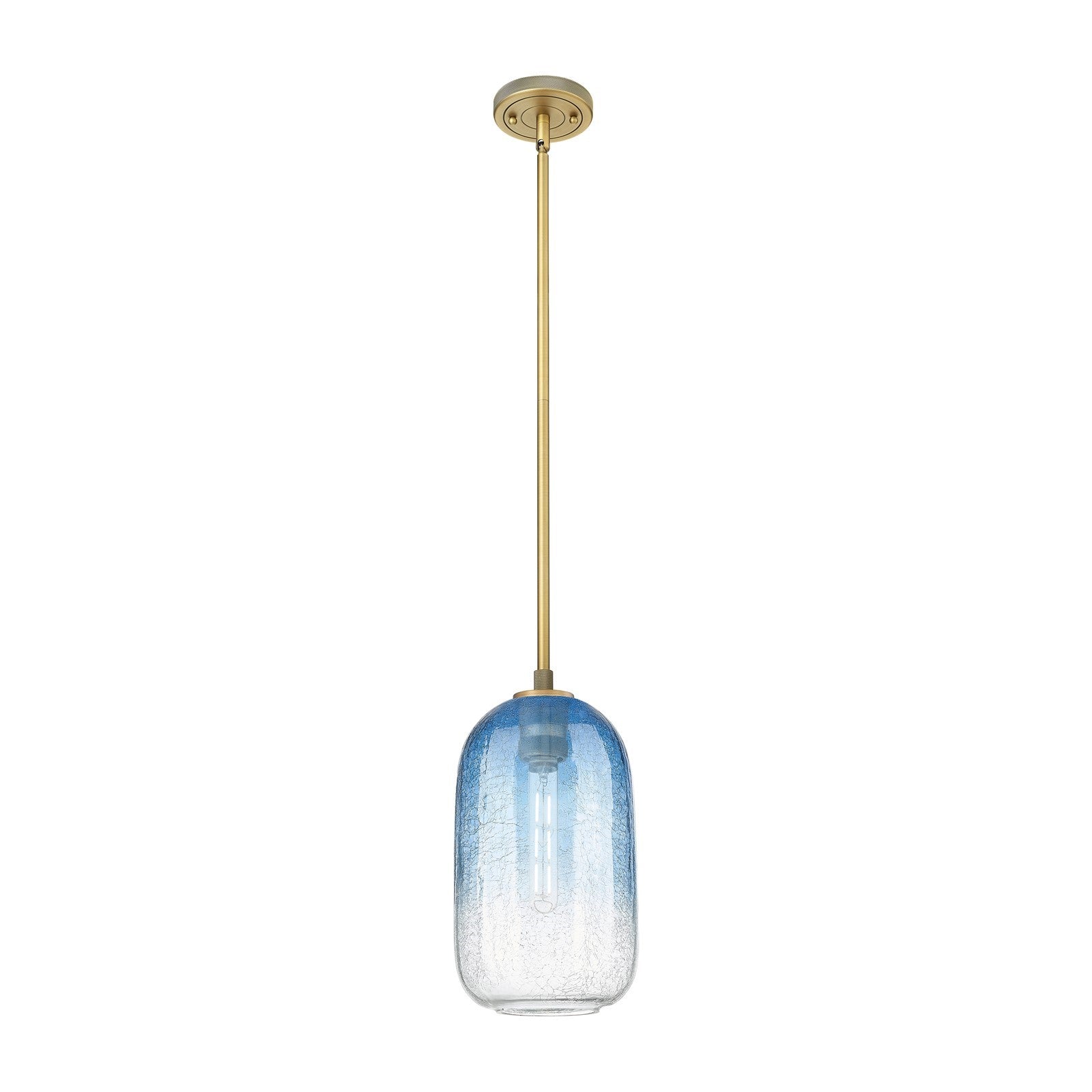 Innovations Brookhaven Cloche 7in 1-Light Pendant | Industrial Brushed Brass and Sapphire Blue Glass | Kitchen Island | Model 434-1S-BB-G482-7SB