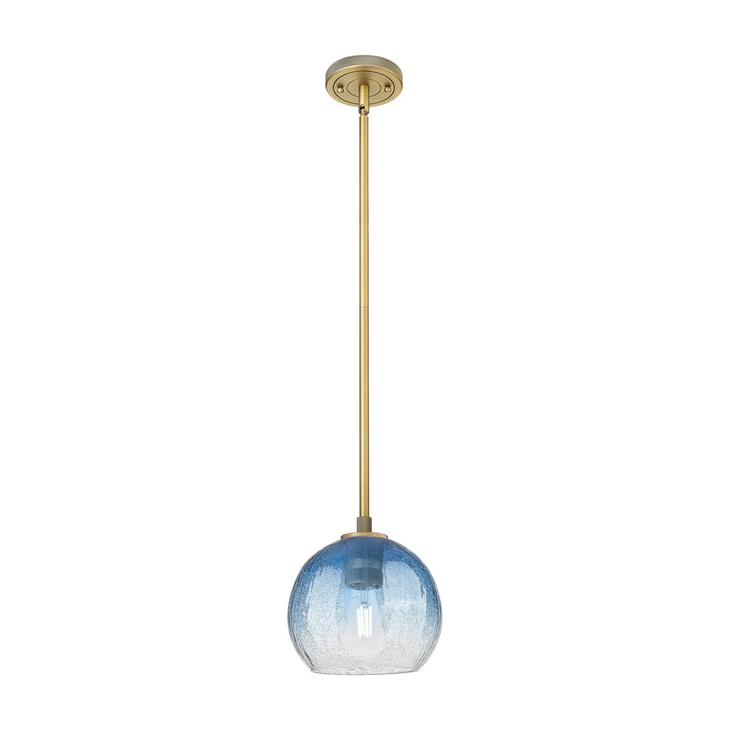 Innovations Brookhaven Globe 8in 1-Light Pendant | Industrial Brushed Brass and Sapphire Blue Glass | Kitchen Island | Model 434-1S-BB-G483-8SB
