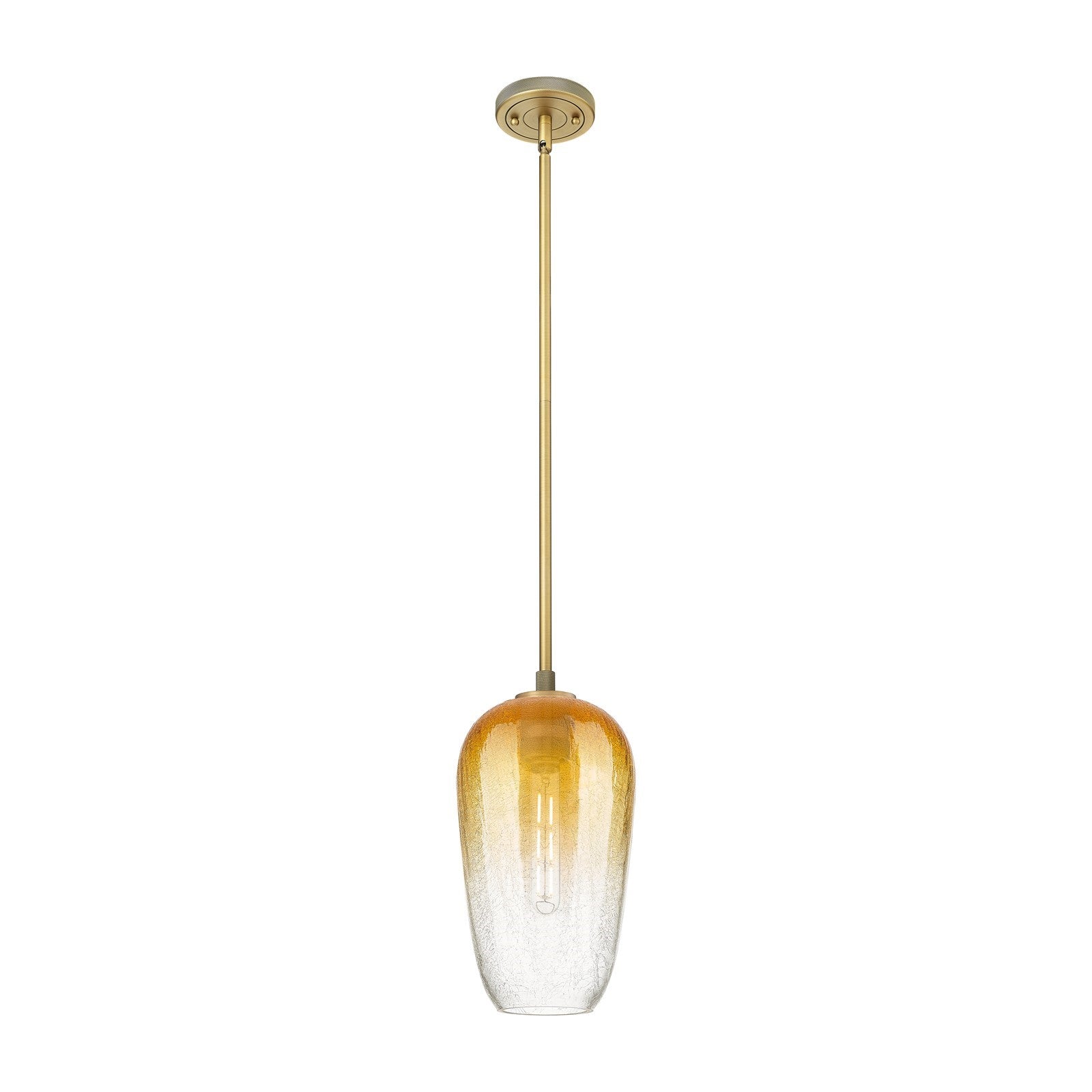 Innovations Brookhaven Flute 7in 1-Light Pendant | Industrial Brushed Brass and Amber Glass | Kitchen Island & Dining Room | Model 434-1S-BB-G484-7AM