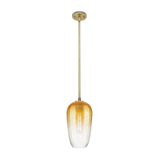 Innovations Brookhaven Flute 7in 1-Light Pendant | Industrial Brushed Brass and Amber Glass | Kitchen Island & Dining Room | Model 434-1S-BB-G484-7AM