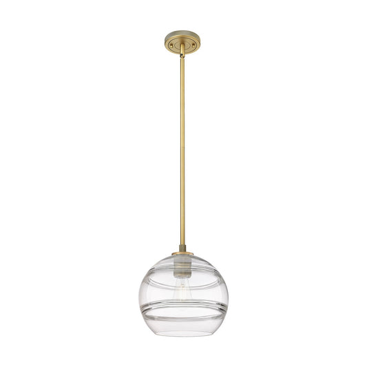 Innovations Rochester 10in 1-Light Pendant | Industrial Brushed Brass and Clear Glass | Kitchen Island & Dining Room | Model 434-1S-BB-G556-10CL