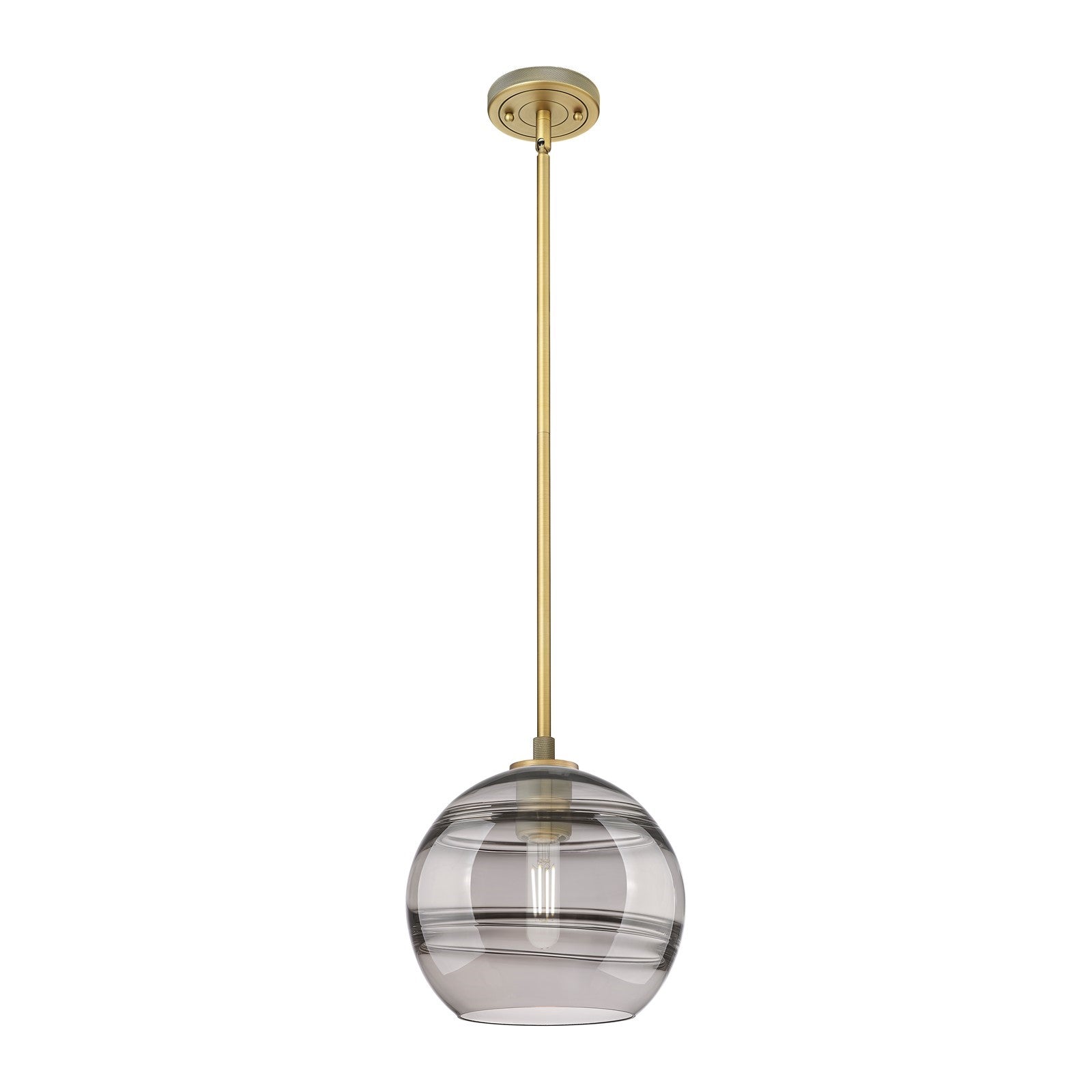 Innovations Rochester 10in 1-Light Pendant | Industrial Brushed Brass and Light Smoke Glass | Kitchen Island & Dining | Model 434-1S-BB-G556-10SM