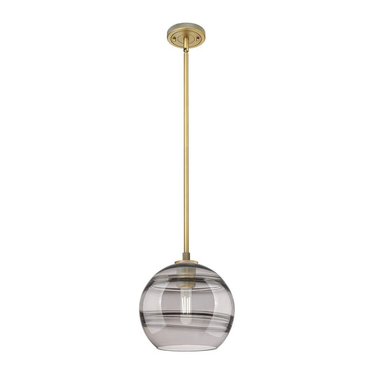 Innovations Rochester 10in 1-Light Pendant | Industrial Brushed Brass and Light Smoke Glass | Kitchen Island & Dining | Model 434-1S-BB-G556-10SM