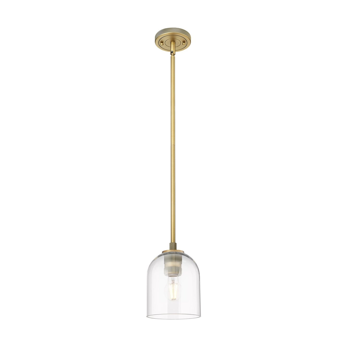Innovations Bella 6in 1-Light Pendant | Industrial Brushed Brass and Clear Glass | Kitchen Island & Dining Room | Model 434-1S-BB-G558-6CL