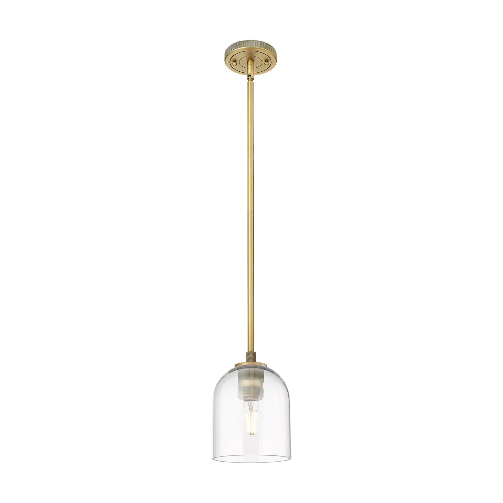 Innovations Bella 6in 1-Light Pendant | Industrial Brushed Brass and Clear Glass | Kitchen Island & Dining Room | Model 434-1S-BB-G558-6CL