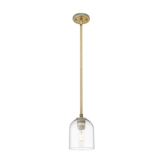 Innovations Bella 6in 1-Light Pendant | Industrial Brushed Brass and Clear Glass | Kitchen Island & Dining Room | Model 434-1S-BB-G558-6CL