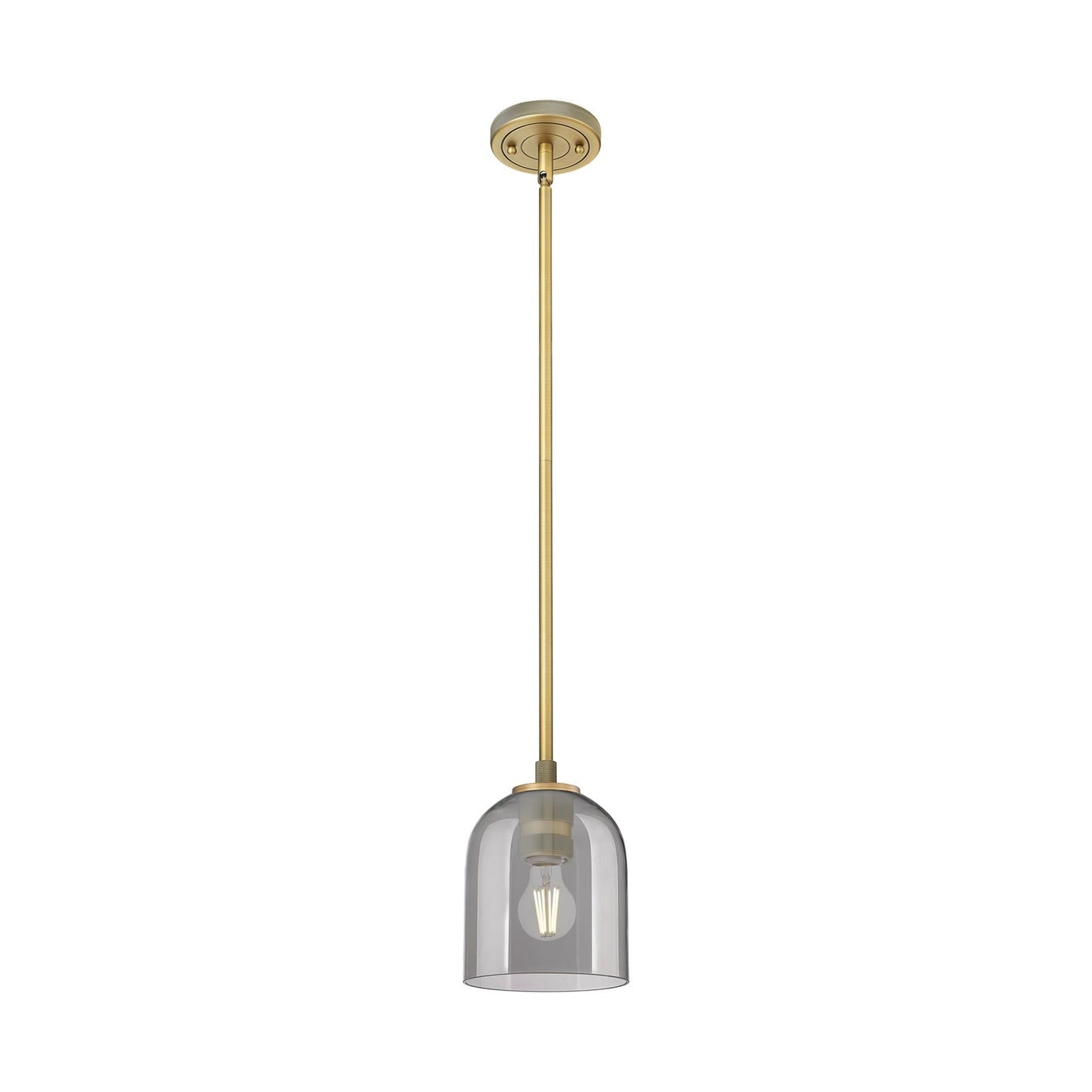 Innovations Bella 6in 1-Light Pendant | Industrial Brushed Brass and Light Smoke Glass | Kitchen Island & Dining Room | Model 434-1S-BB-G558-6SM