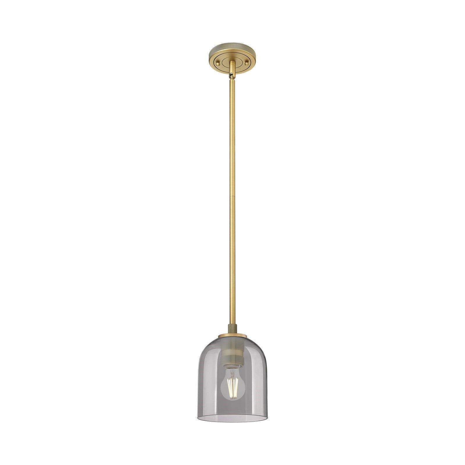 Innovations Bella 6in 1-Light Pendant | Industrial Brushed Brass and Light Smoke Glass | Kitchen Island & Dining Room | Model 434-1S-BB-G558-6SM