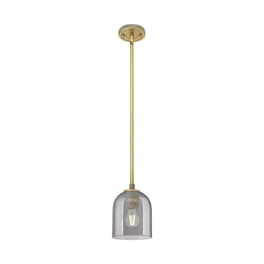 Innovations Bella 6in 1-Light Pendant | Industrial Brushed Brass and Light Smoke Glass | Kitchen Island & Dining Room | Model 434-1S-BB-G558-6SM