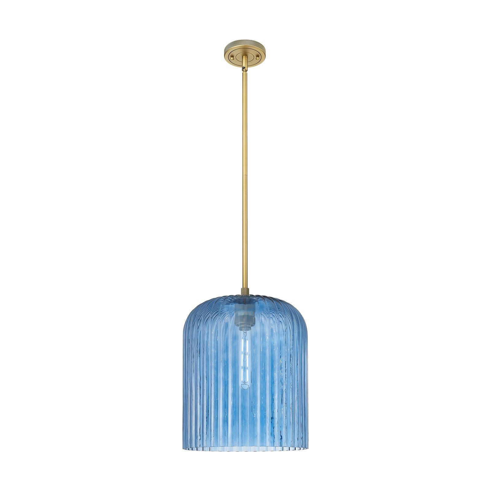 Innovations Crown Point 12in 1-Light Pendant | Industrial Brushed Brass and Princess Blue Glass | Kitchen Island & Dining | Model 434-1S-BB-G559-12BL