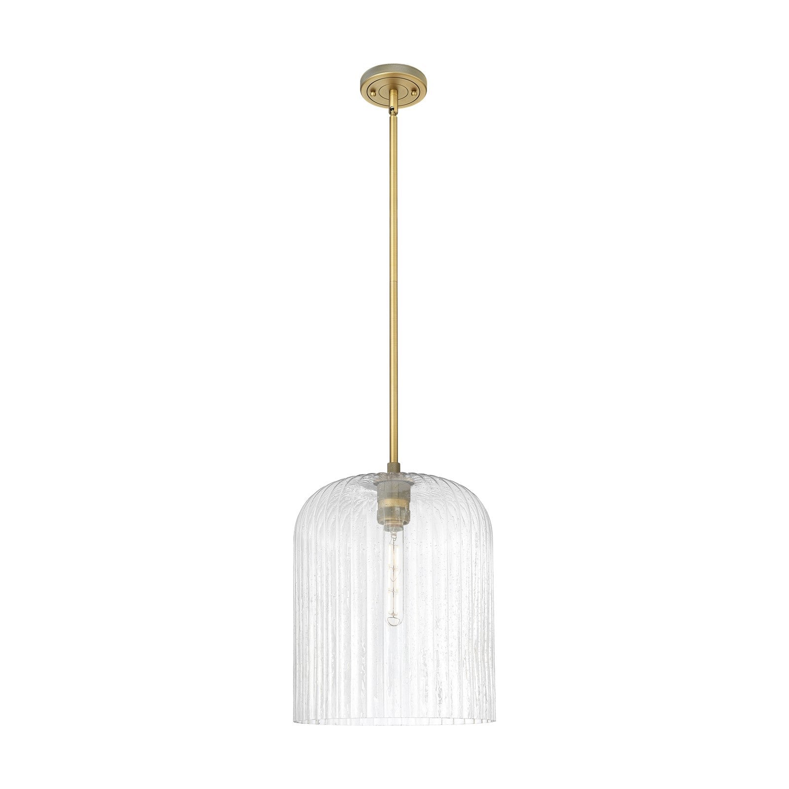 Innovations Crown Point 12in 1-Light Pendant | Industrial Brushed Brass and Seedy Glass | Kitchen Island & Dining Room | Model 434-1S-BB-G559-12SDY