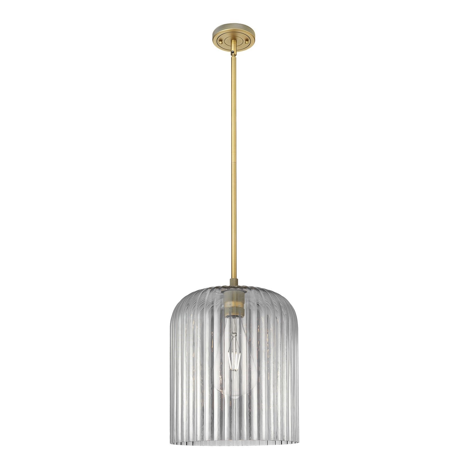 Innovations Crown Point 12in 1-Light Pendant | Industrial Brushed Brass and Light Smoke Glass | Kitchen Island & Dining | Model 434-1S-BB-G559-12SM